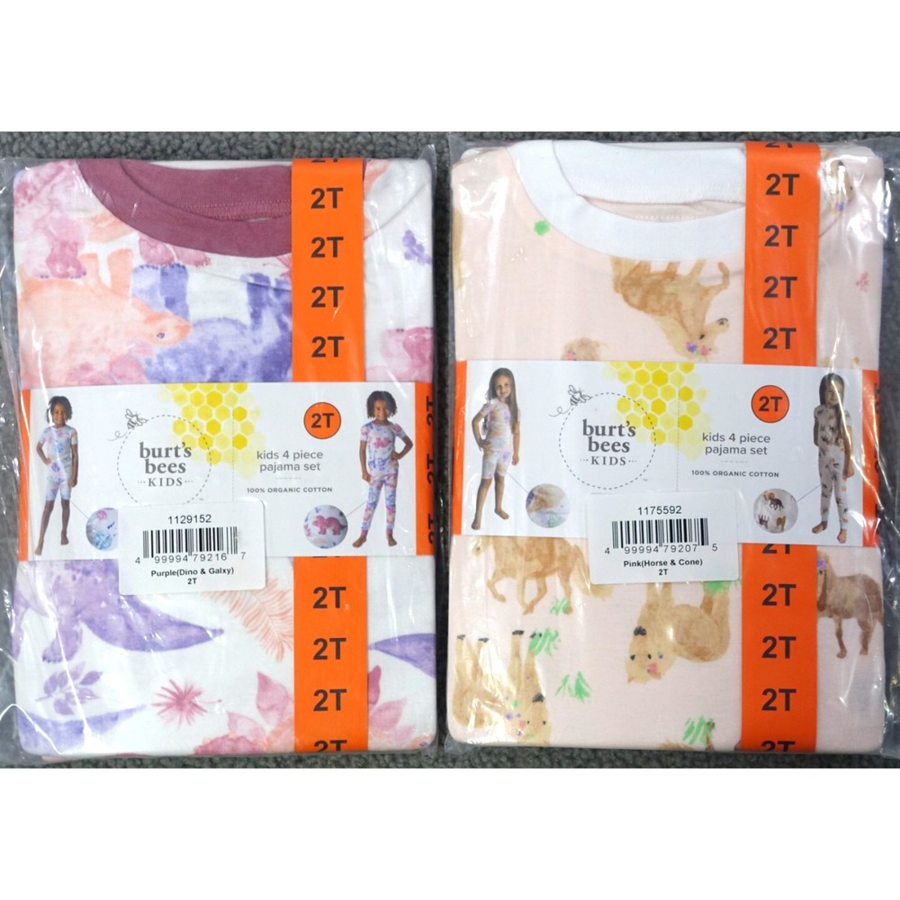 Lot Burts Bees Pajamas Girls 2T Organic Cotton Horses Dinosaurs Ice Cream Galaxy